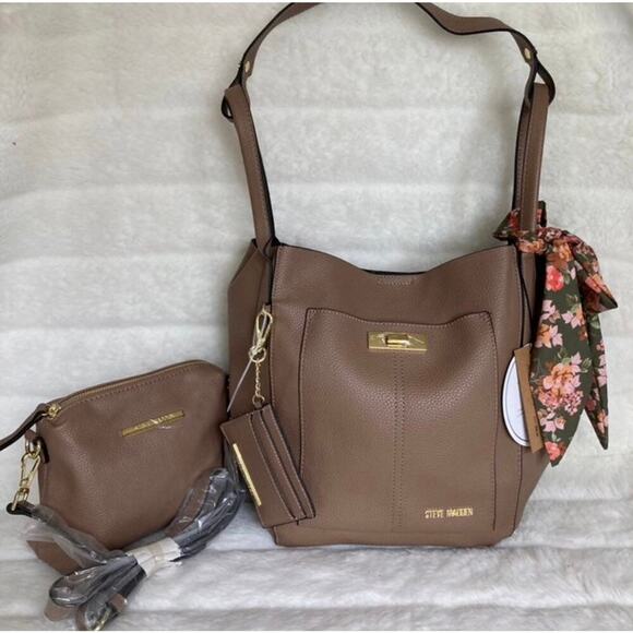 BRAND NEW”STEVE MADDEN BTHAI Taupe Hobo 3 Pcs. W/ Scarf - Picture 3 of 12